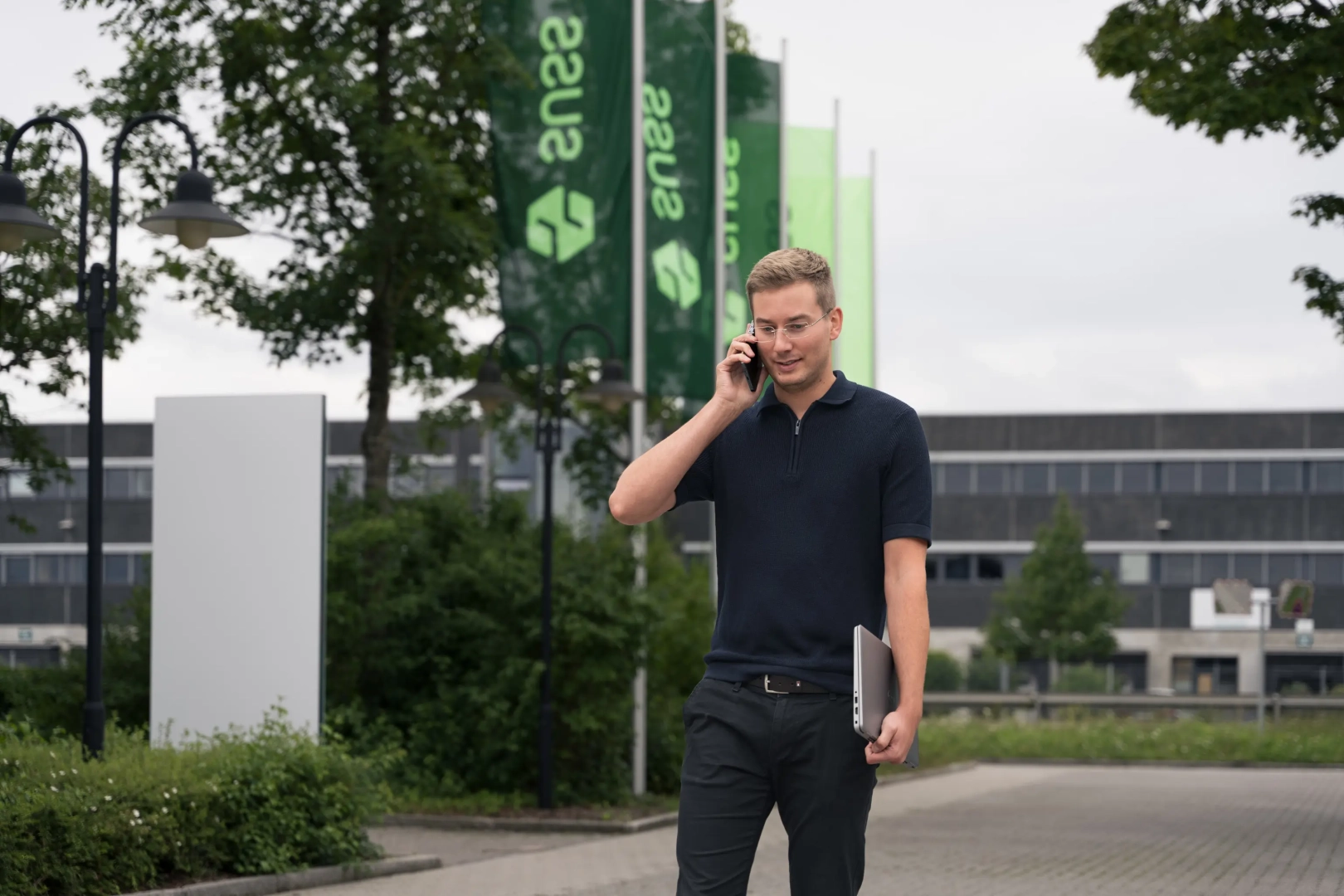 Men on the Phone Walking